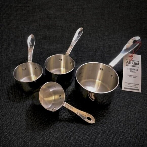 ALL CLAD Heavy Gauge Stainless Steel Measuring Cups w/ 4 Riveted Handles - Picture 1 of 6